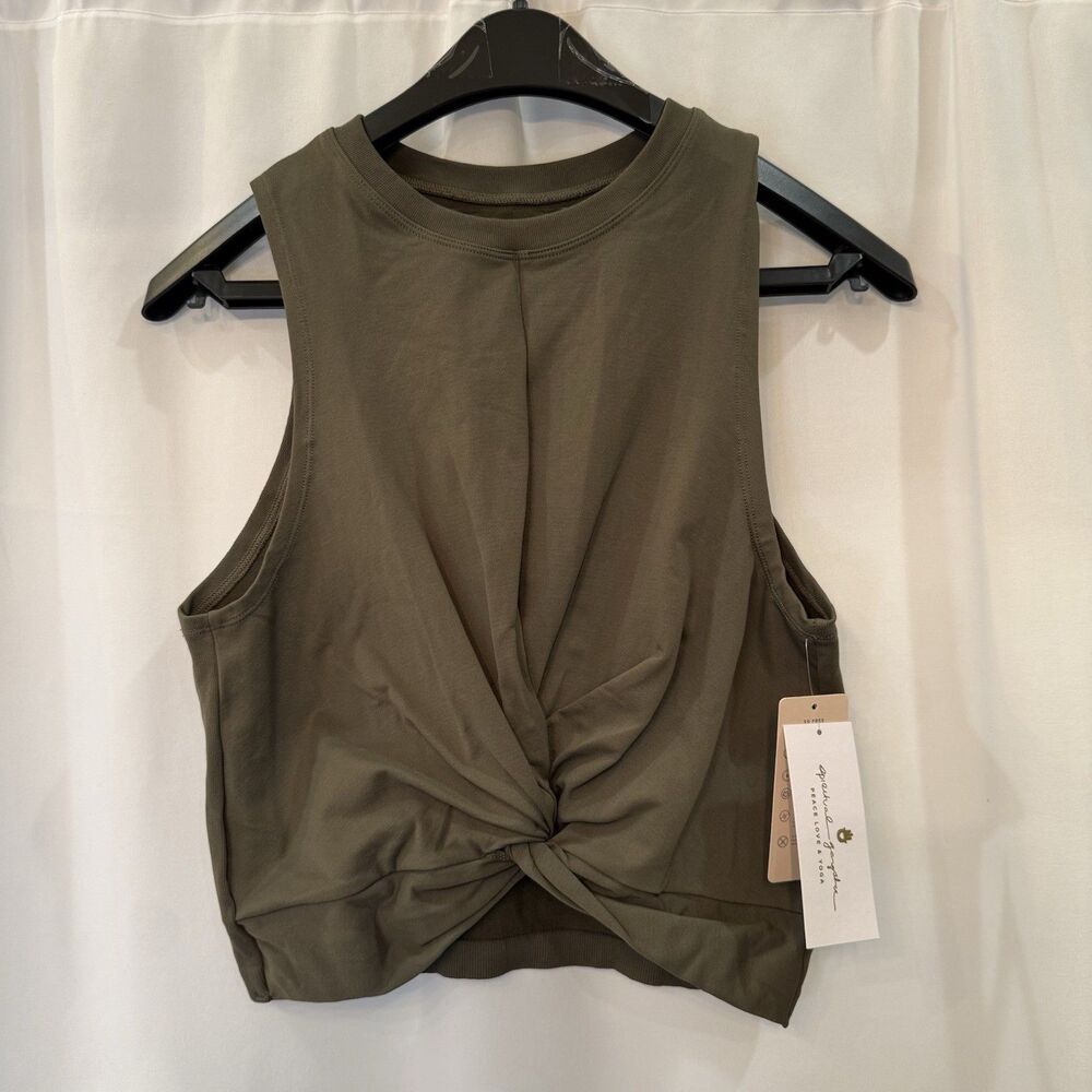 Spiritual Gangster Olive Green Twist-Front Tank Top